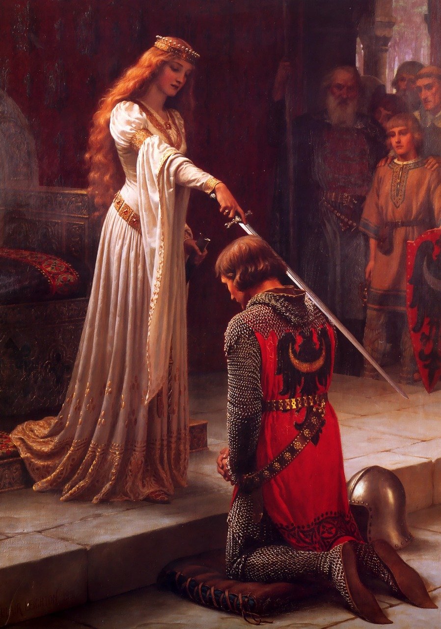 accolade, knight, middle ages, award, edmund blair leighton, painting, knight, knight, knight, knight, knight, award